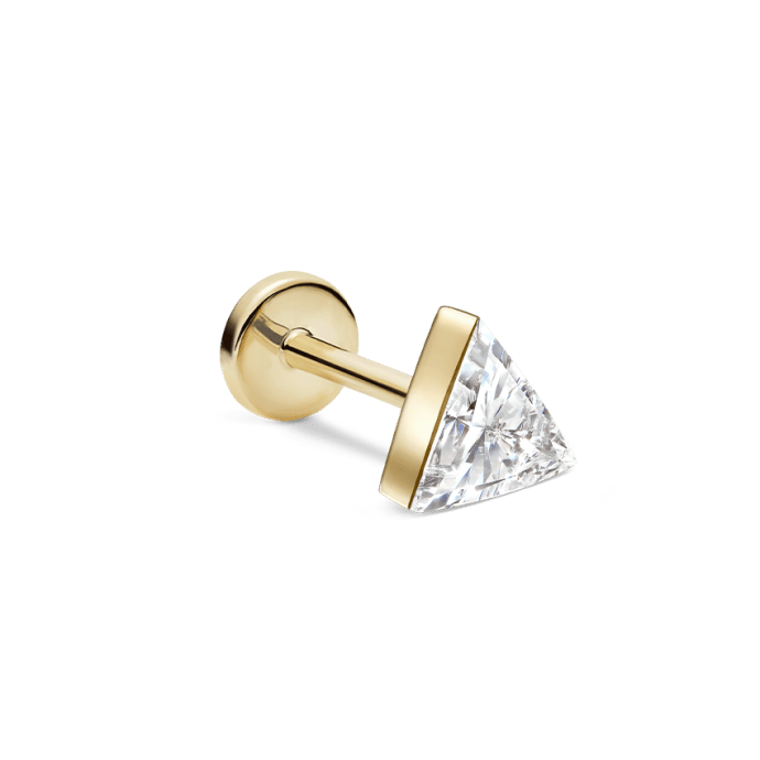 Invisible Set Triangle Diamond Threaded Stud Earring Yellow Gold 4mm