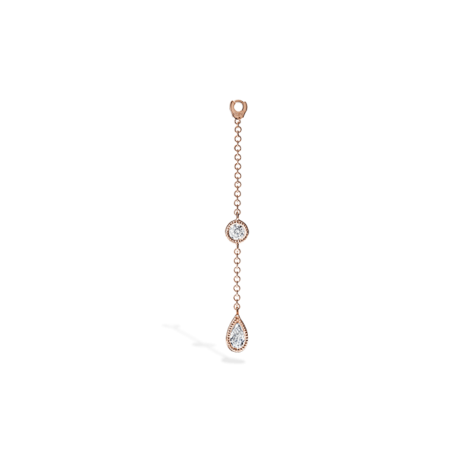 Pendulum Charm Scalloped Set Pear and Round Diamond Rose Gold 32 mm