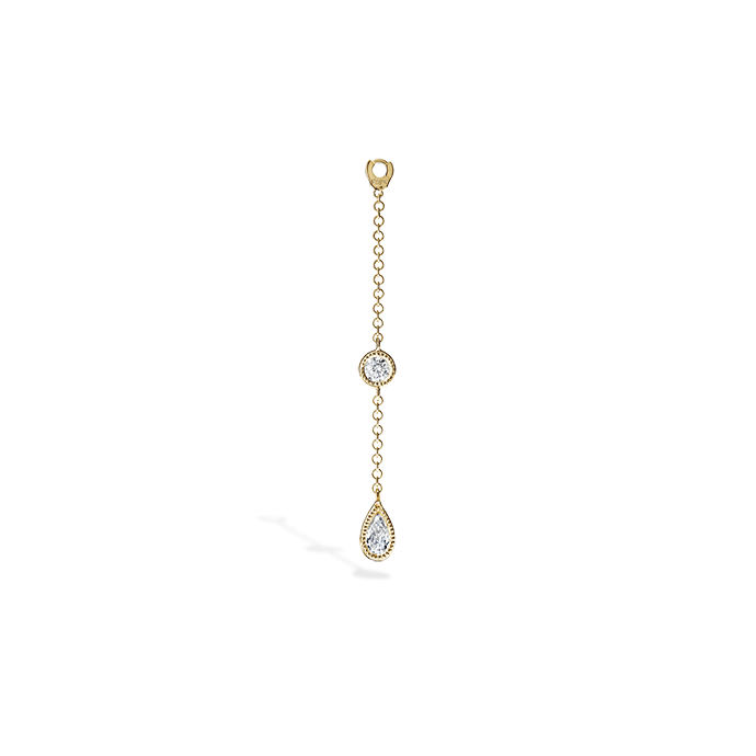 Pendulum Charm Scalloped Set Pear and Round Diamond Yellow Gold 32 mm
