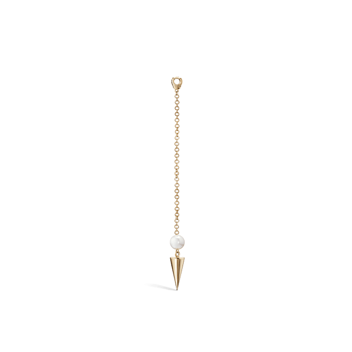 Pearl and Long Spike Pendulum Charm Yellow Gold 40mm