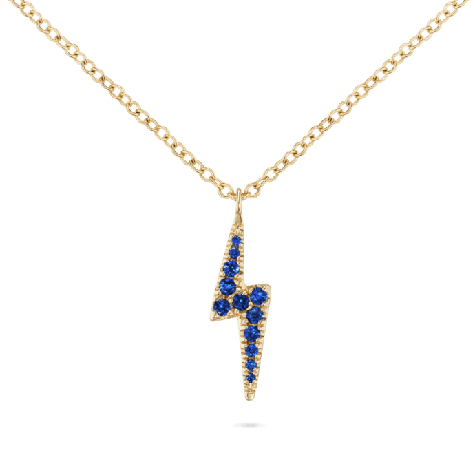 Diamond and Sapphire Lightning Bolt Necklace Yellow Gold