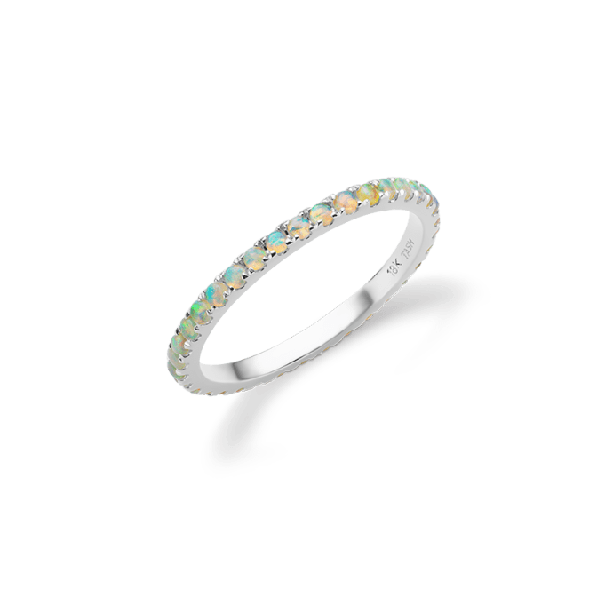 Opal Eternity Finger Ring White Gold US 3