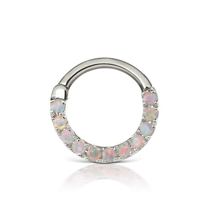 Opal Horizontal Eternity Hoop Earring White Gold 8mm 16 Gauge = 1.3mm