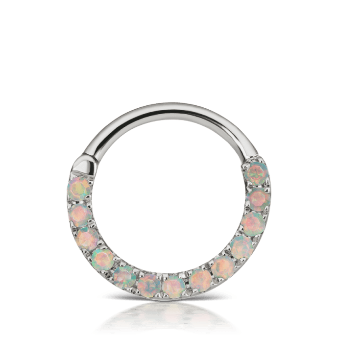 Opal Horizontal Eternity Hoop Earring White Gold 9.5mm 16 Gauge = 1.3mm