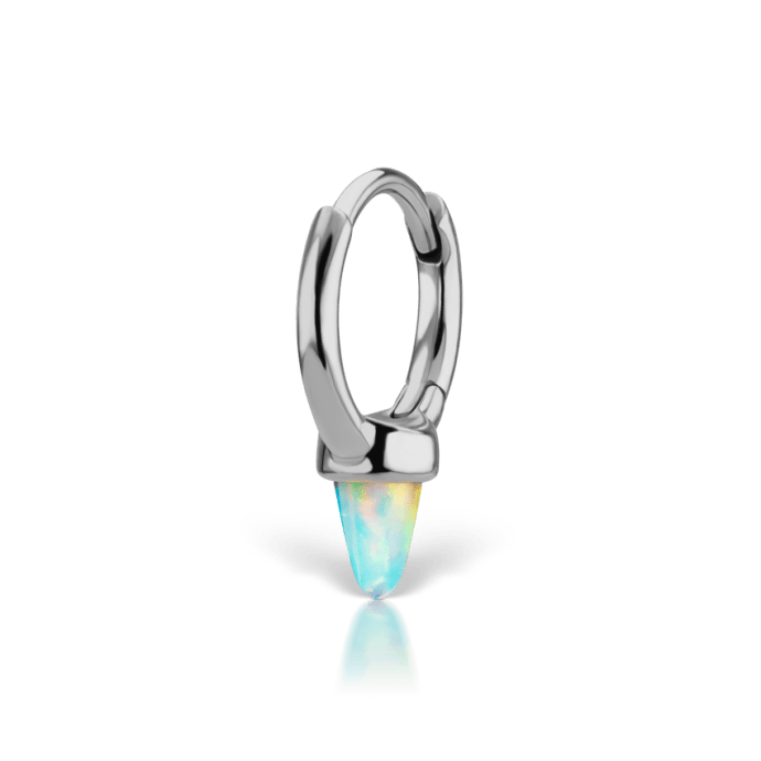 Opal Single Short Spike Hoop Earring (Non Rotating) White Gold 6.5mm