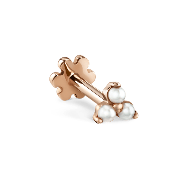 Pearl Trinity Threaded Stud Earring Rose Gold 3mm