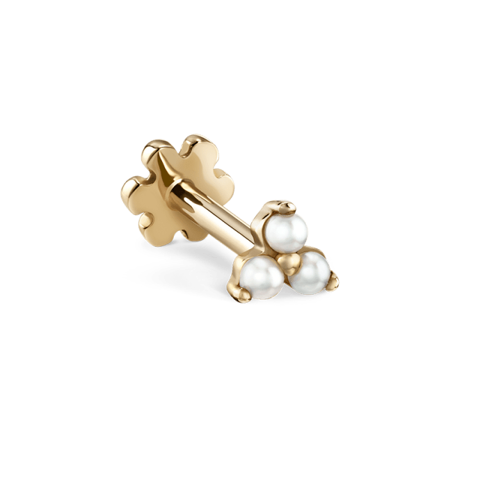 Pearl Trinity Threaded Stud Earring Yellow Gold 3mm