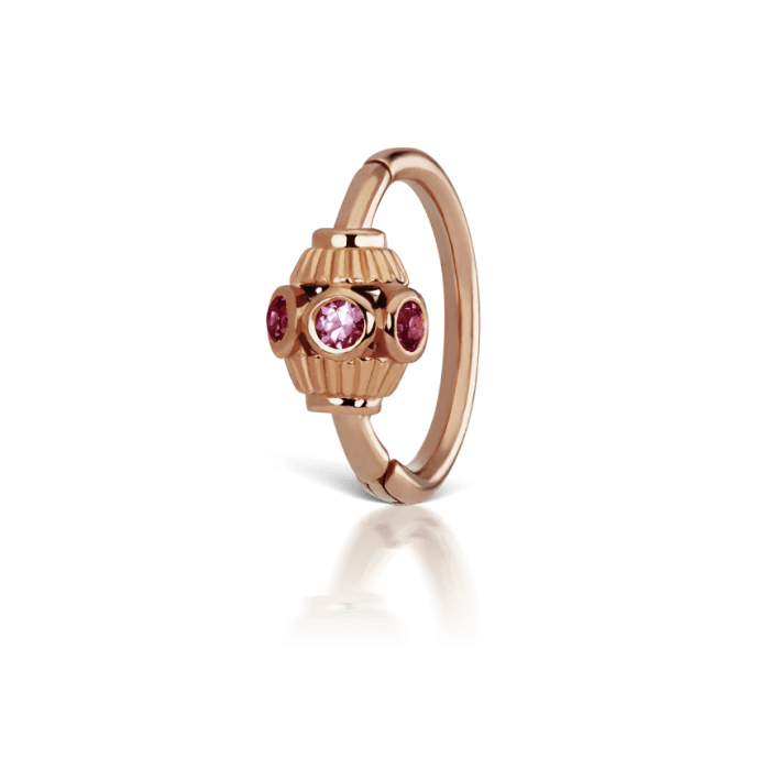 Pink Sapphire Indian Bead Hoop Earring Rose Gold 8mm