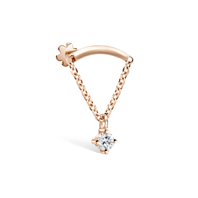 Prong Set Diamond Drape Threaded Stud Earring Rose Gold 2mm Horizontal