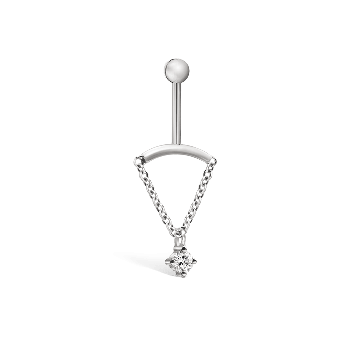 Prong Set Diamond Drape Threaded Stud Earring White Gold 2mm Vertical