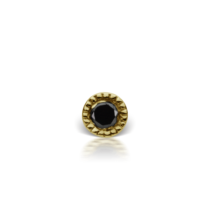 Scalloped Set Black Diamond Stud Earring Yellow Gold 1.5mm