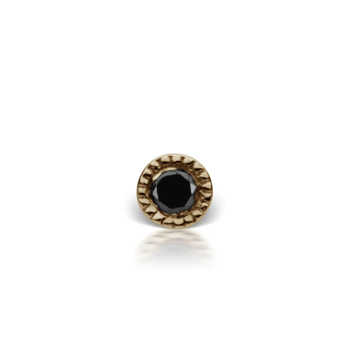 Scalloped Set Black Diamond Threaded Stud Earring Yellow Gold 1.5mm