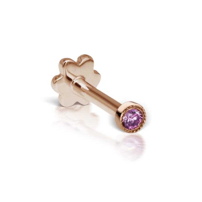 Scalloped Set Rose Purple Diamond Threaded Stud Earring Rose Gold 1.5mm