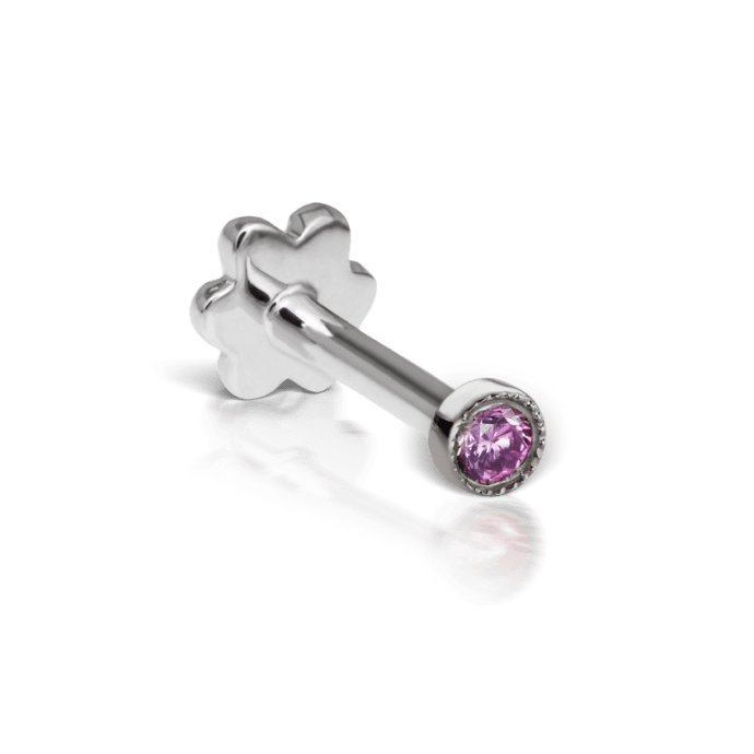 Scalloped Set Rose Purple Diamond Threaded Stud Earring White Gold 1.5mm