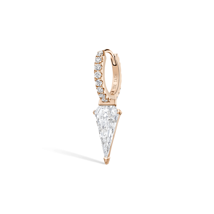 Silhouette Diamond Long Spike Eternity Hoop Earring Rose Gold 6.5mm