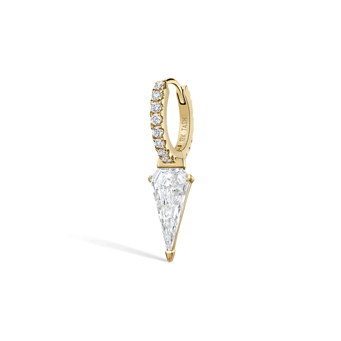 Silhouette Diamond Long Spike Eternity Hoop Earring Yellow Gold 6.5mm