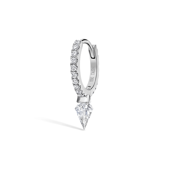Silhouette Diamond Short Spike Eternity Hoop Earring White Gold 8mm