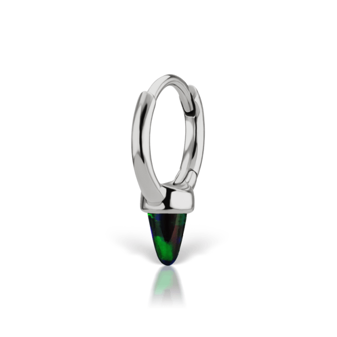 Single Short Black Opal Spike Hoop Earring (Non-Rotating)