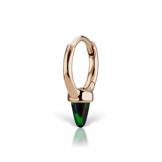 Single Short Black Opal Spike Hoop Earring (Non Rotating) Rose Gold 6.5mm