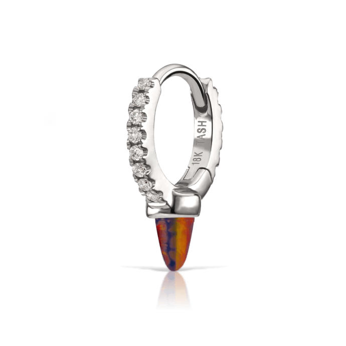Single Short Black-Red Opal Spike Diamond Eternity Hoop Earring