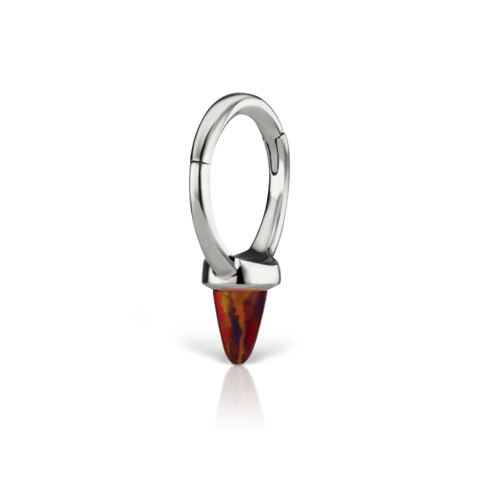 Single Short Black-Red Opal Spike Hoop Earring