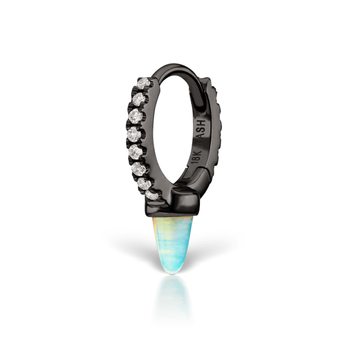 Single Short Opal Spike Diamond Eternity Hoop Earring Black Gold 6.5mm