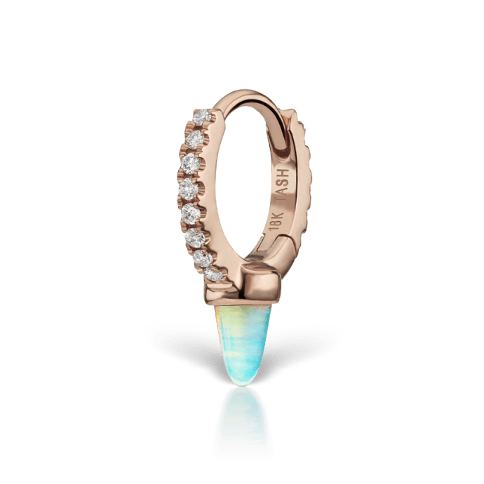 Single Short Opal Spike Diamond Eternity Hoop Earring Rose Gold 6.5mm