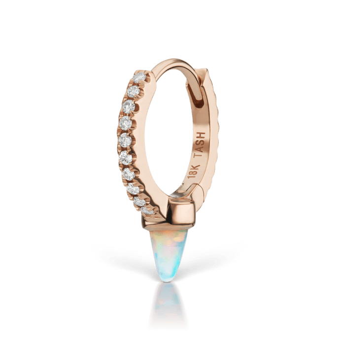 Single Short Opal Spike Diamond Eternity Hoop Earring Rose Gold 8mm