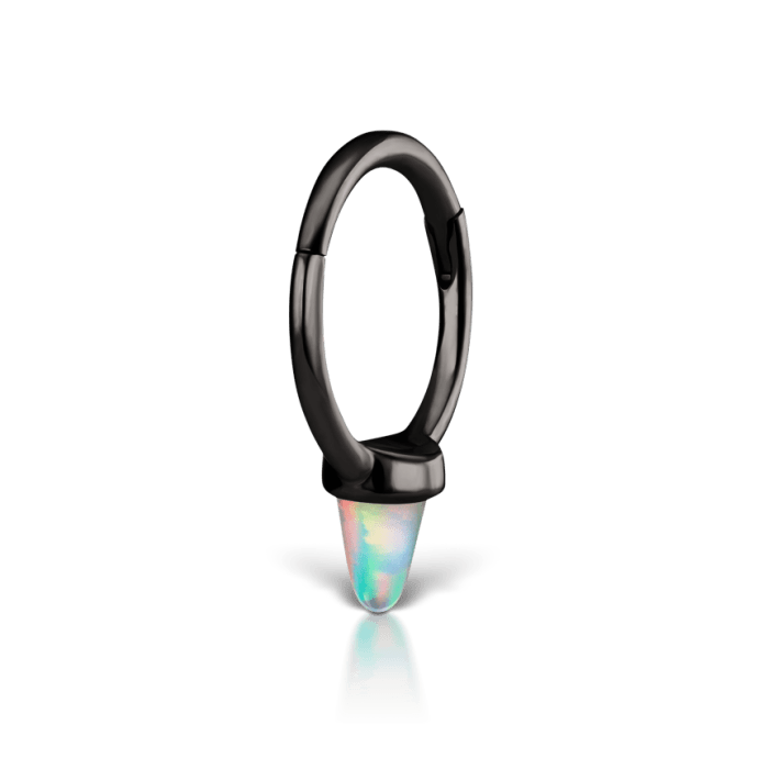 Single Short Opal Spike Hoop Earring Black Gold 8mm