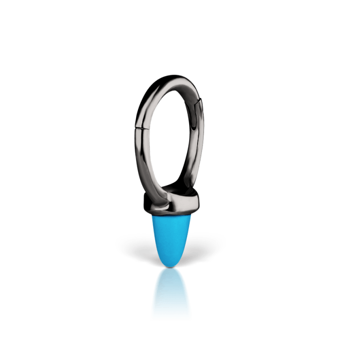 Single Short Turquoise Spike Hoop Earring Black Gold 6.5mm