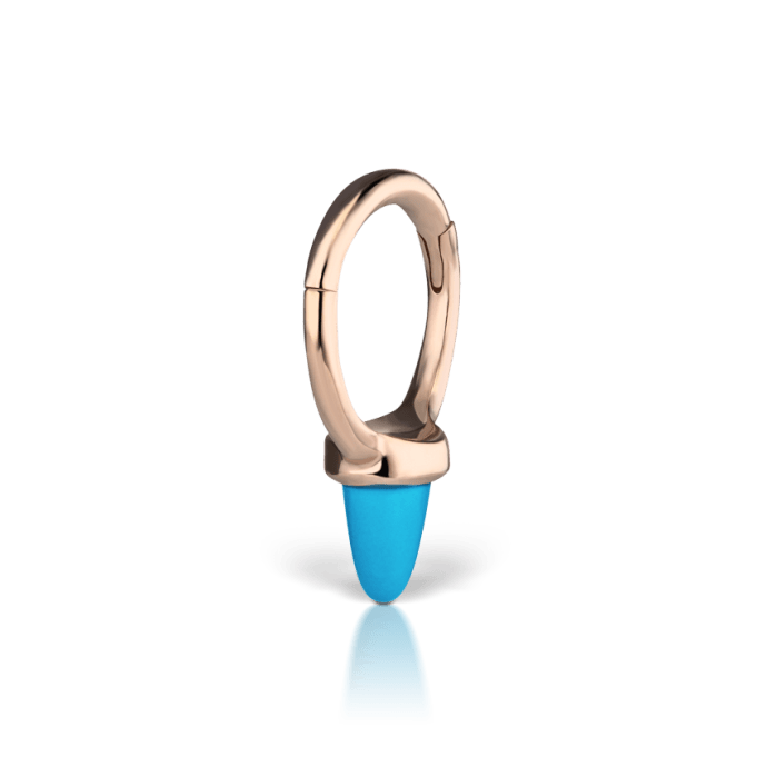 Single Short Turquoise Spike Hoop Earring Rose Gold 6.5mm