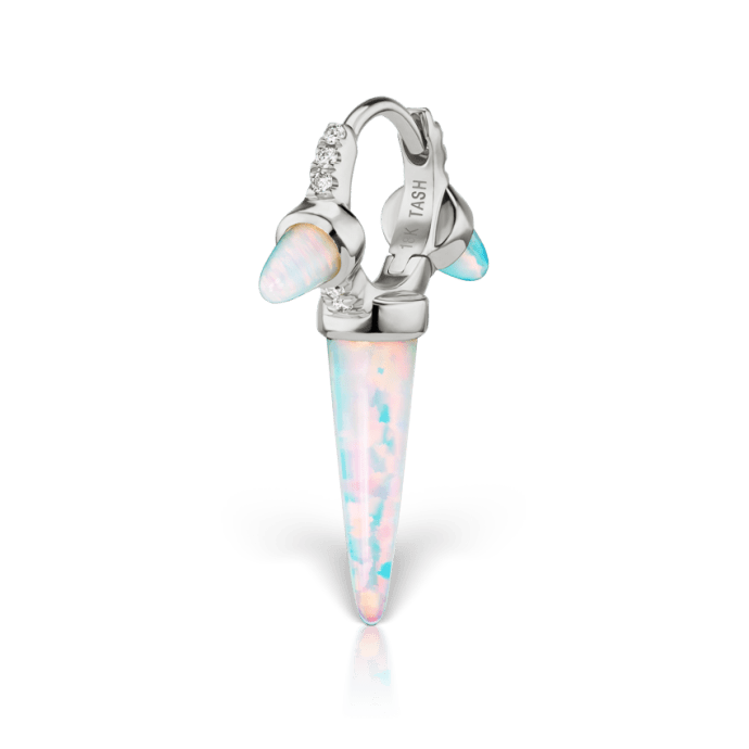 Triple Long Opal Spike Diamond Eternity Hoop Earring