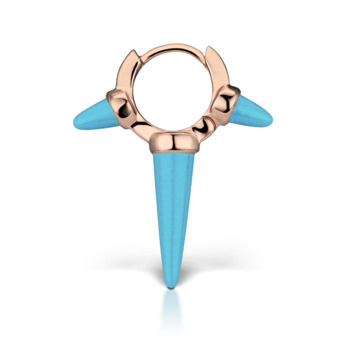 Triple Long Turquoise Spike Hoop Earring Rose Gold 6.5mm