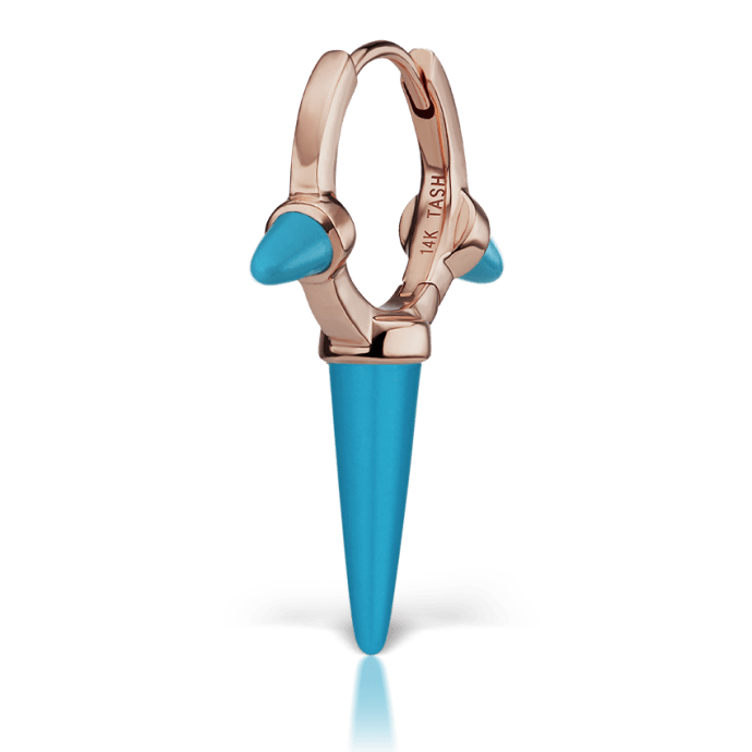 Triple Long Turquoise Spike Hoop Earring Rose Gold 9.5mm