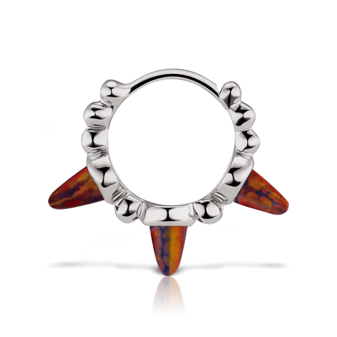 Triple Short Black-Red Opal Spike Granulated Hoop Earring