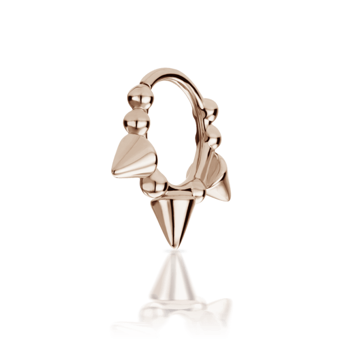 Triple Short Spike Granulated Hoop Earring Rose Gold 6.5mm