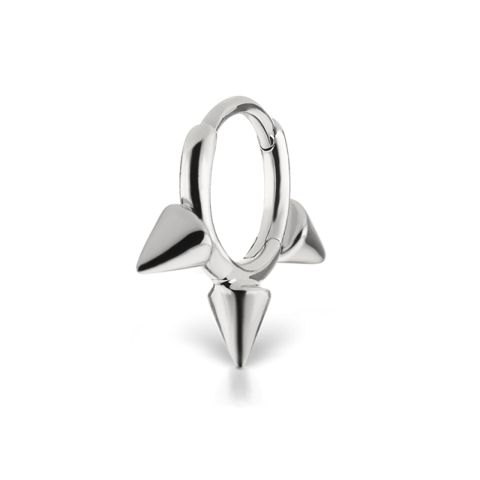 Triple Short Spike Hoop Earring White Gold 6.5mm