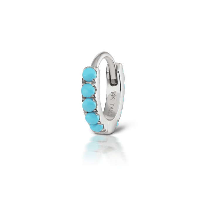 Turquoise Eternity Hoop Earring White Gold 6.5mm