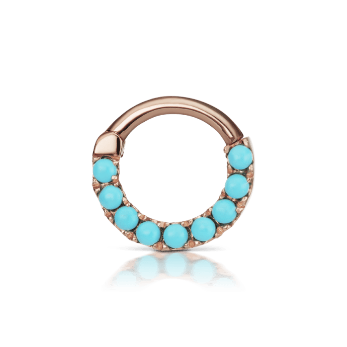 Turquoise Horizontal Eternity Hoop Earring Rose Gold 6.5mm 16 Gauge = 1.3mm
