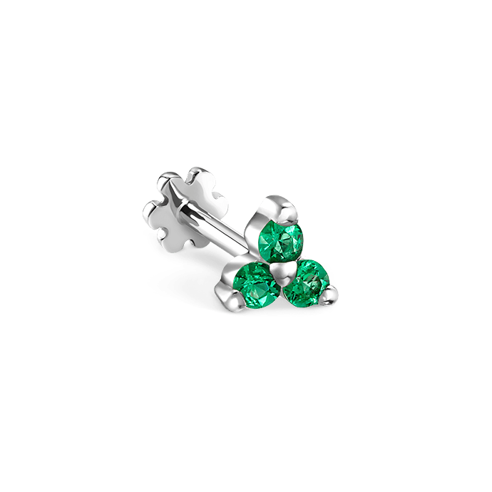 Emerald Trinity Threaded Stud Earring White Gold 3mm