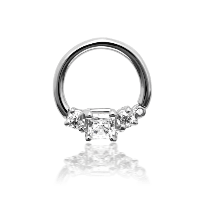 Princess Diamond Horizontal Hoop Earring White Gold 8mm 14 Gauge = 1.6mm