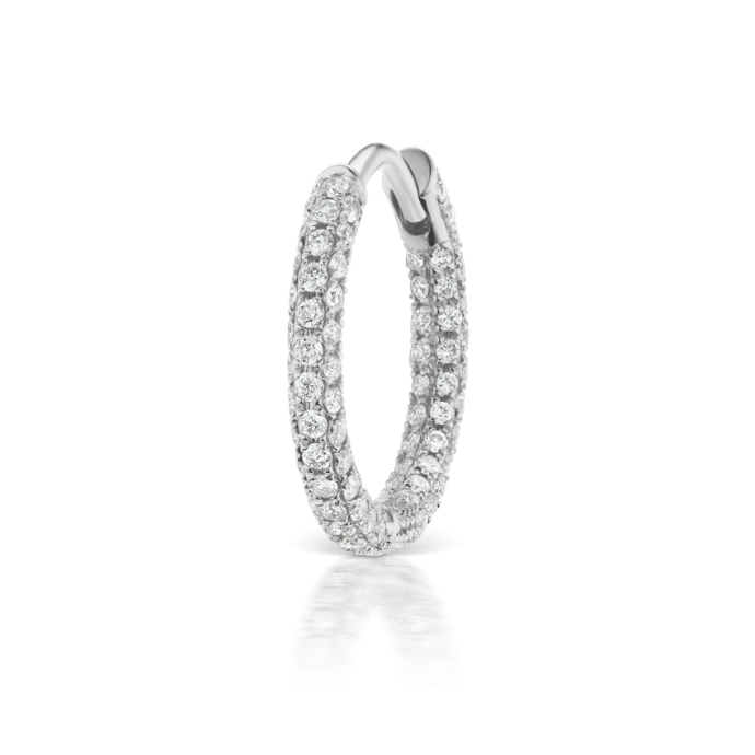 Diamond Five Row Pavé Hoop Earring (Bottom Hinge) White Gold 9.5mm
