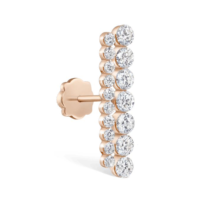 Invisible Set Diamond Apsara Bar Threaded Stud Earring Rose Gold 18mm