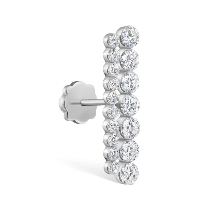 Invisible Set Diamond Apsara Bar Threaded Stud Earring White Gold 18mm