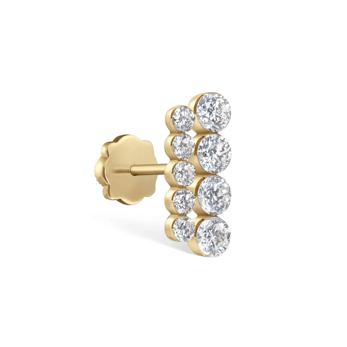 Invisible Set Diamond Apsara Bar Threaded Stud Earring Yellow Gold 11mm