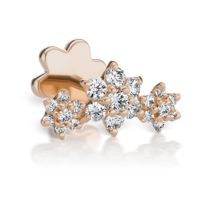 Three Flower Garland Diamond Threaded Stud Earring (Recessed) Rose Gold