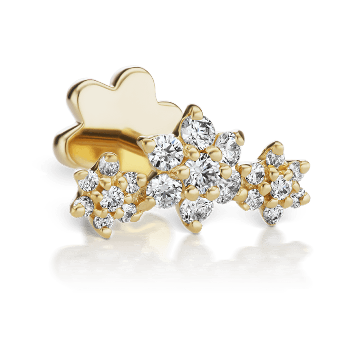 Three Flower Garland Diamond Threaded Stud Earring (Recessed) Yellow Gold