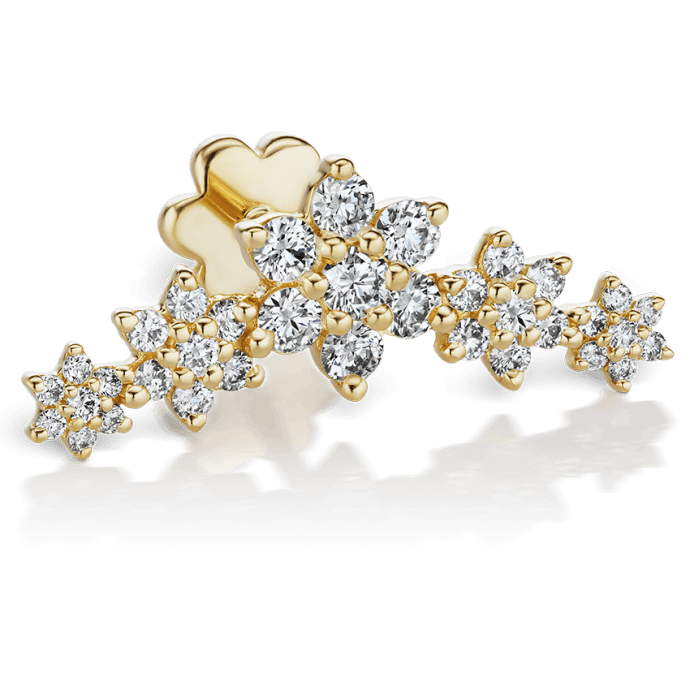 Five Flower Garland Diamond Threaded Stud Earring (Recessed) Yellow Gold