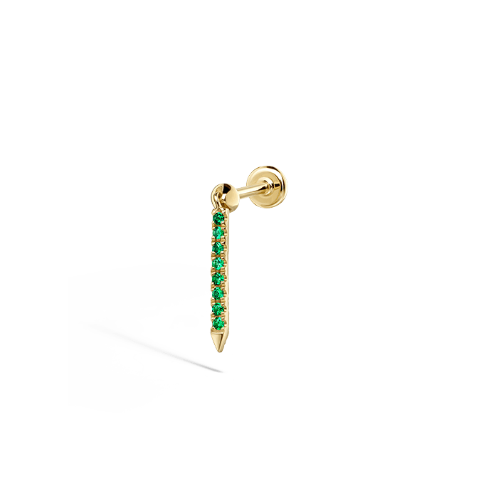 Emerald Eternity Bar Charm Threaded Stud Earring Yellow Gold 11mm