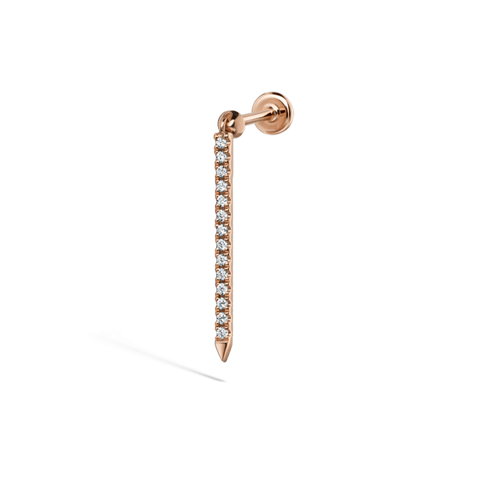 Diamond Eternity Bar Charm Threaded Stud Earring Rose Gold 18mm